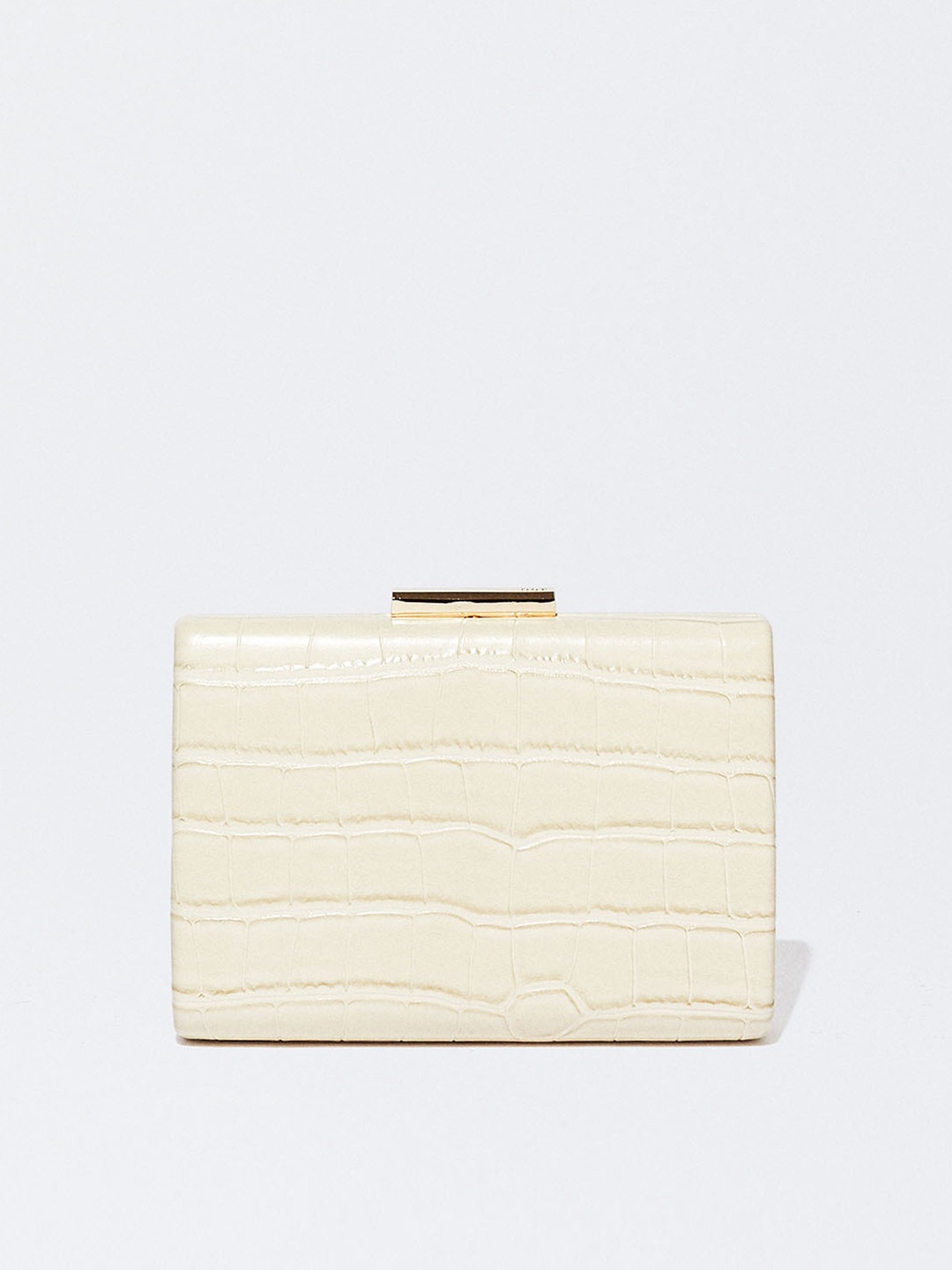 

PARFOIS Croc Textured Box Clutch, Off white