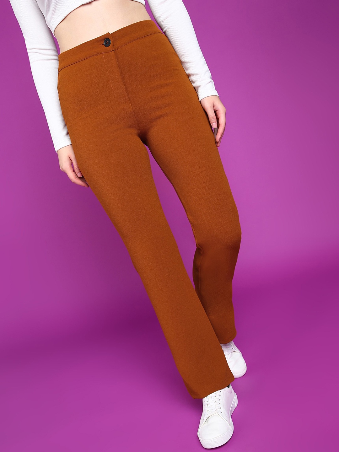 

Popwings Women Relaxed High-Rise Easy Wash Trousers, Rust