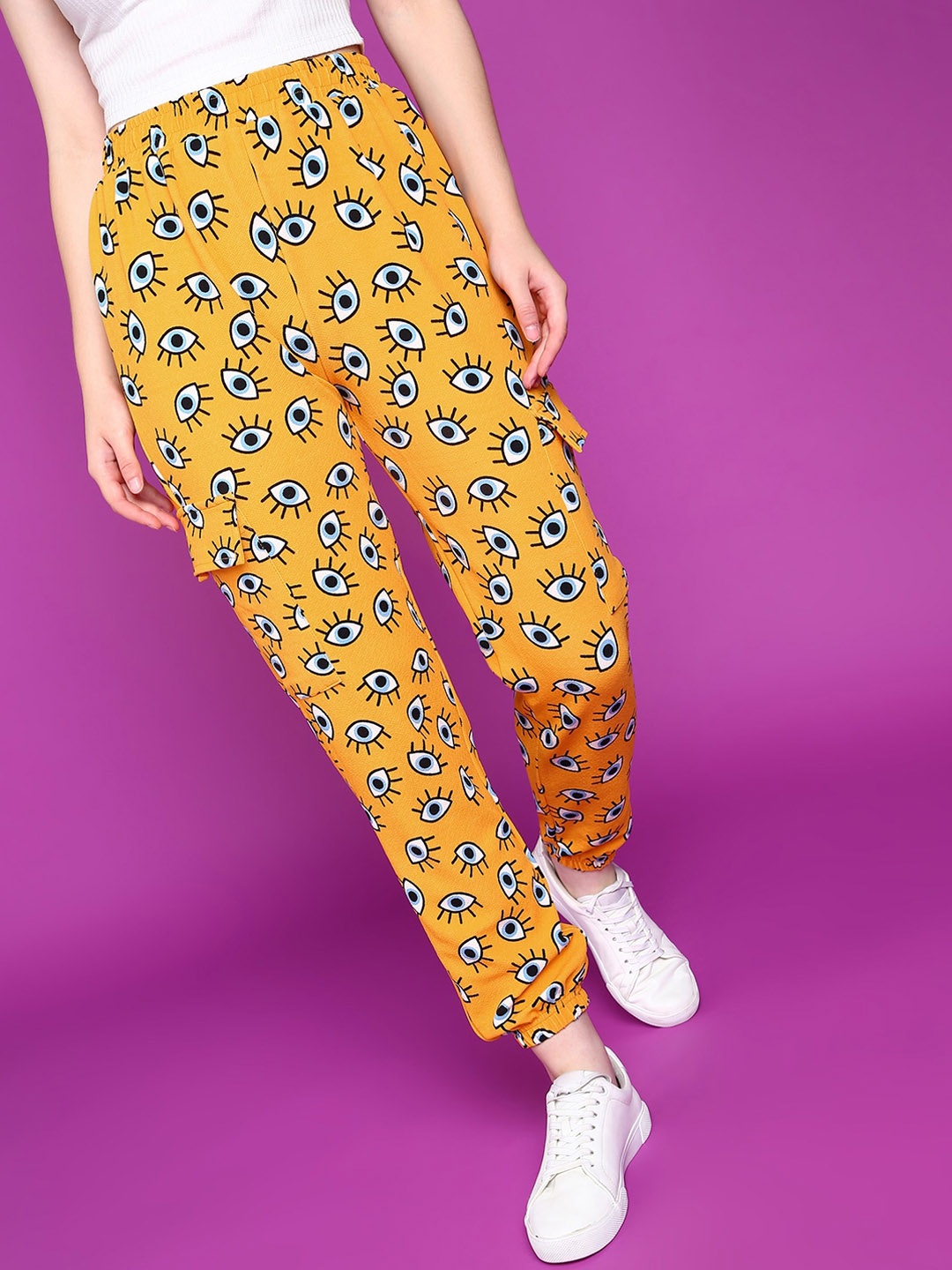 

Popwings Women Evil Eye Abstract Printed Relaxed Loose Fit Easy Wash Joggers, Yellow