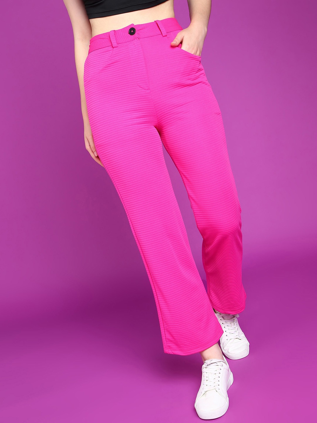 

Popwings Women Relaxed High-Rise Easy Wash Formal Trousers, Pink