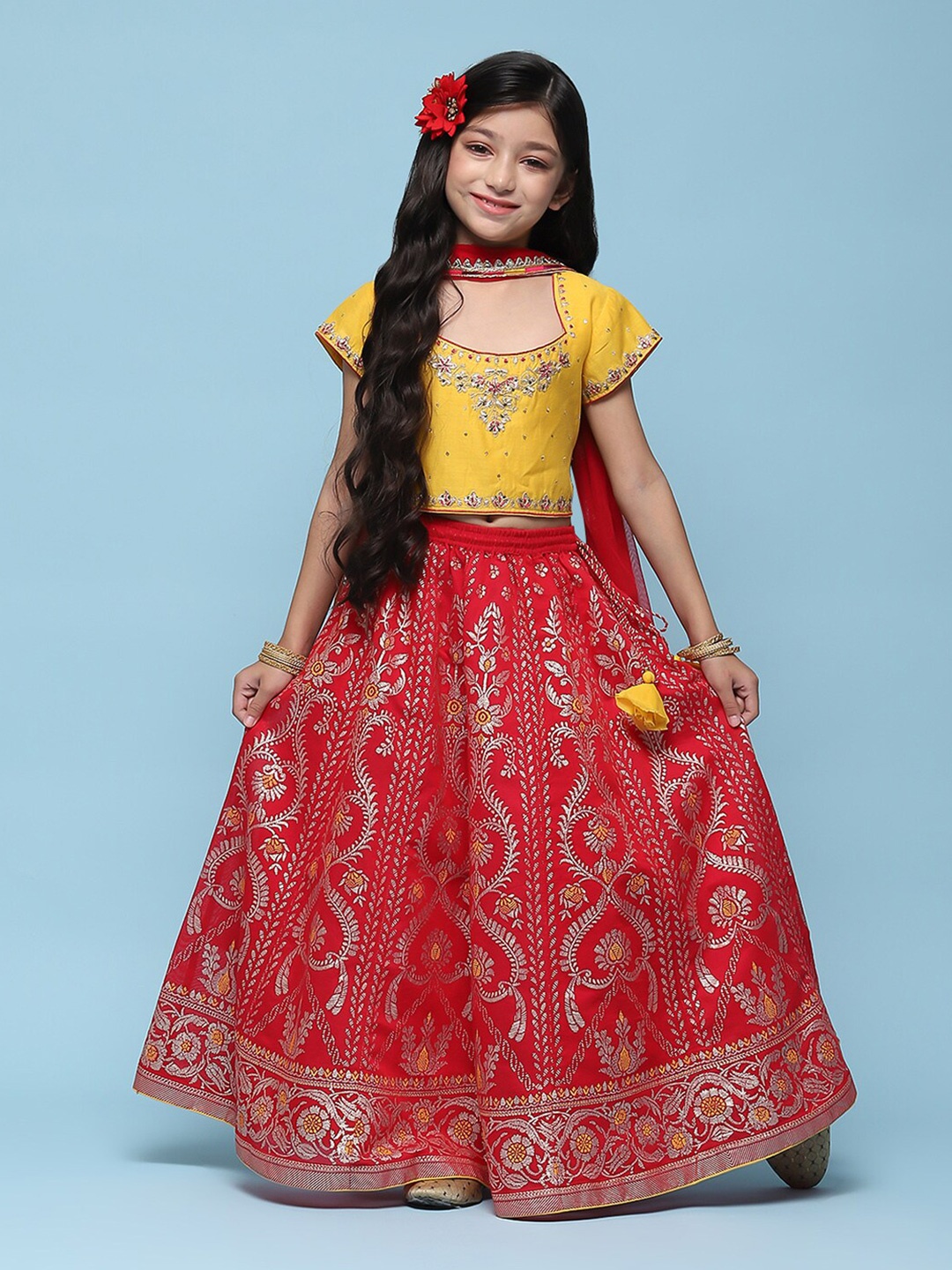 

Biba Girls Embroidered Beads and Stones Ready to Wear Lehenga & Blouse With Dupatta, Yellow