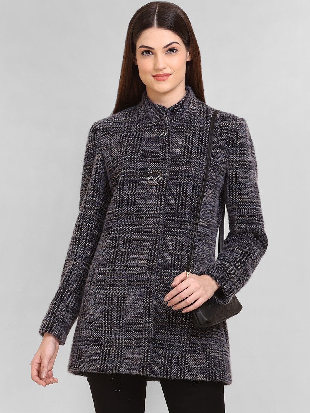 

LURE URBAN Self-Design Stand Collar Regular Fit Woolen Pea Coat, Navy blue