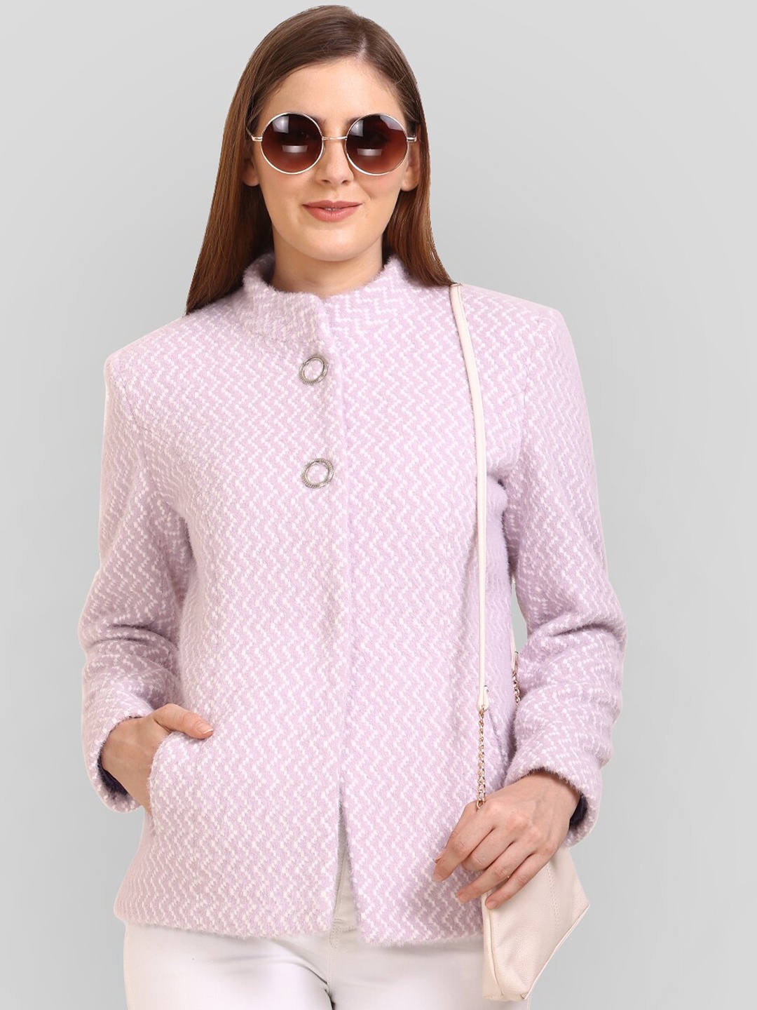 

LURE URBAN Self-Design Stand Collar Woolen Overcoat, Purple