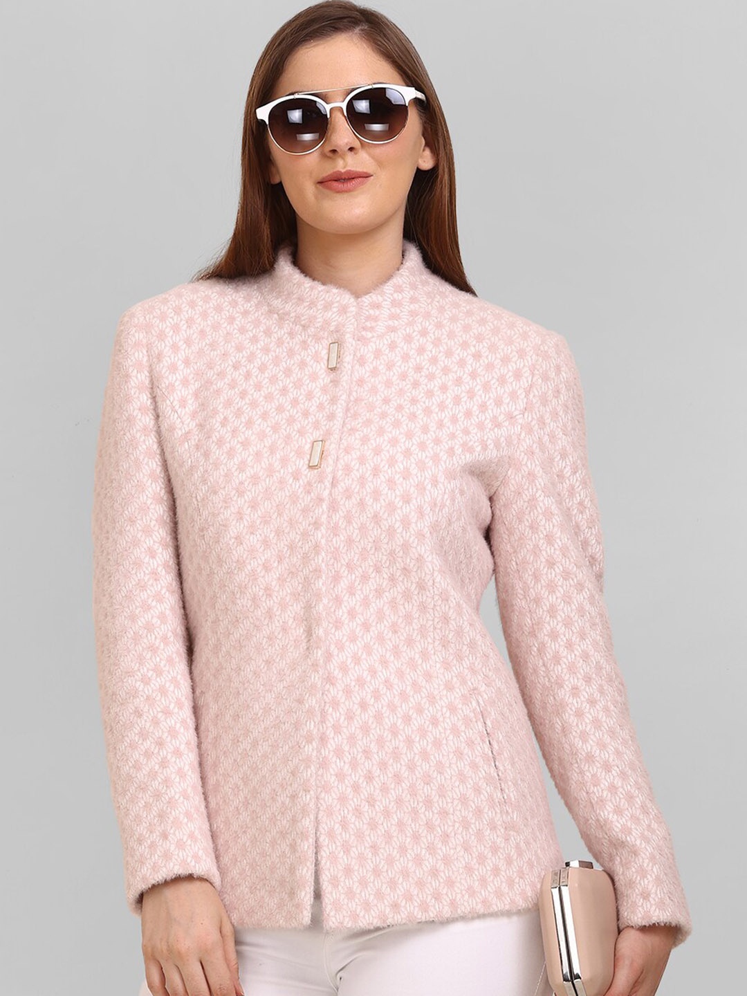 

LURE URBAN Self-Design Woolen Pea Coat, Pink