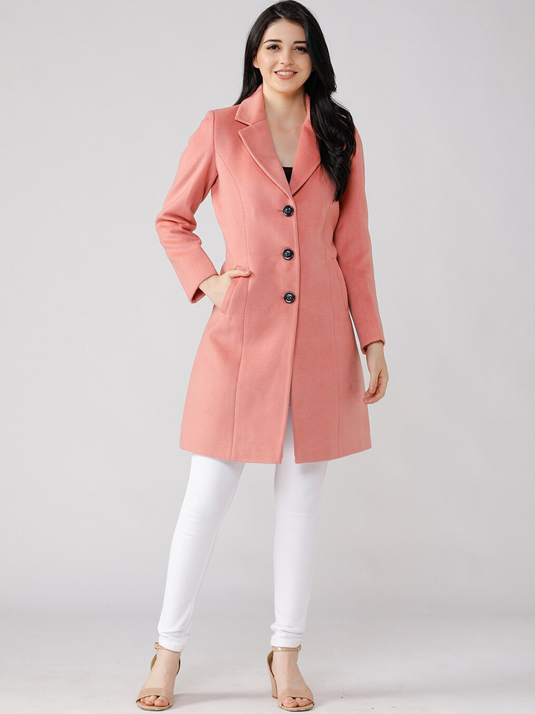 

LURE URBAN Single-Breasted Woolen Overcoat, Pink