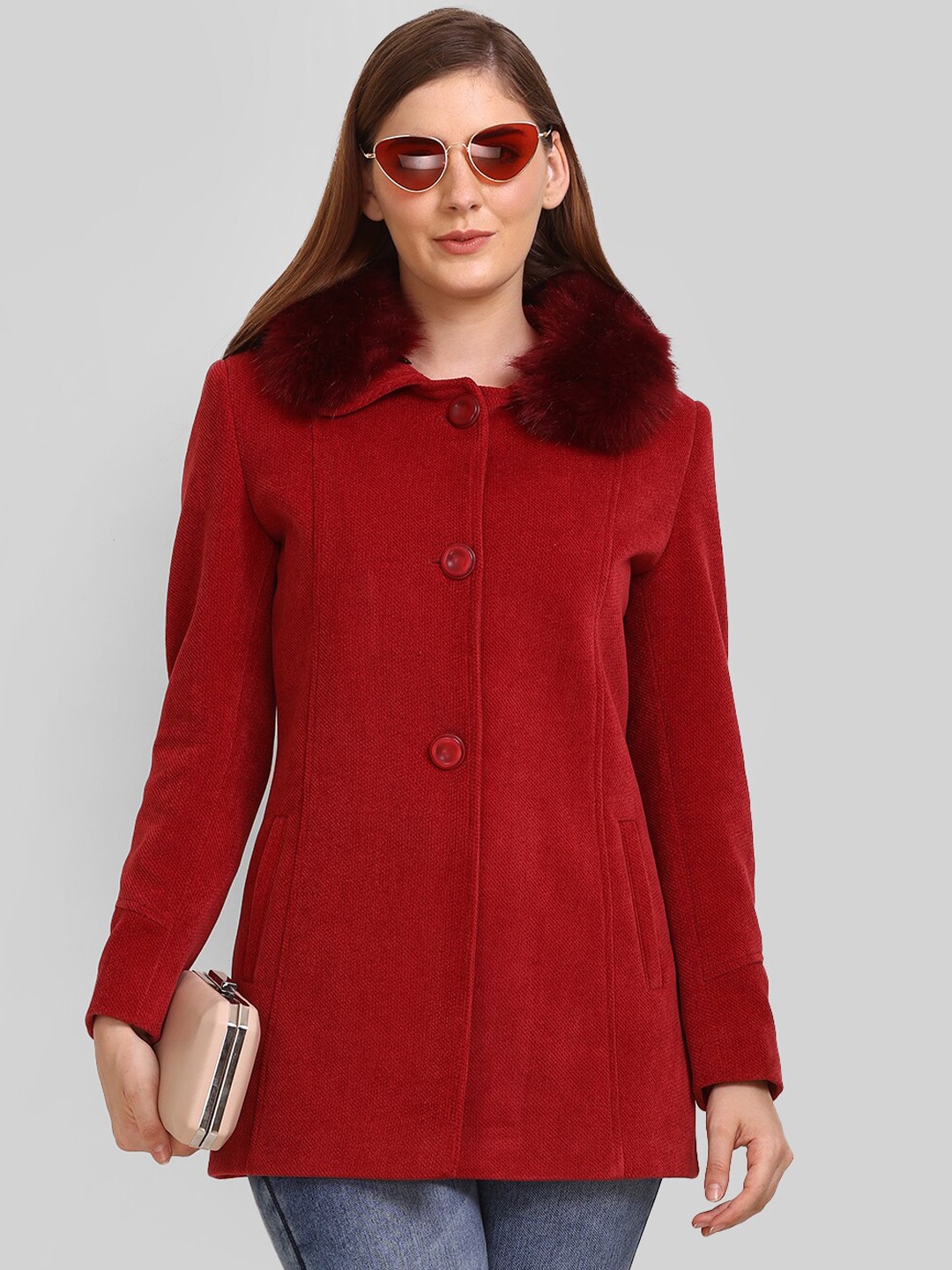 

LURE URBAN Spread Collar Woolen Pea Coat, Red