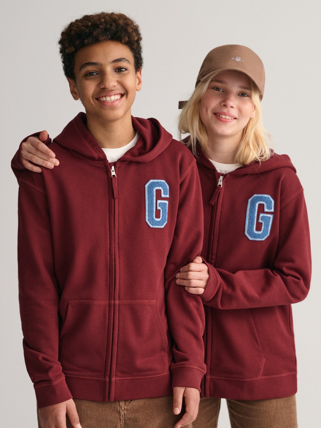 

GANT Kids Alphanumeric Printed Hooded Front-Open Sweatshirt, Maroon