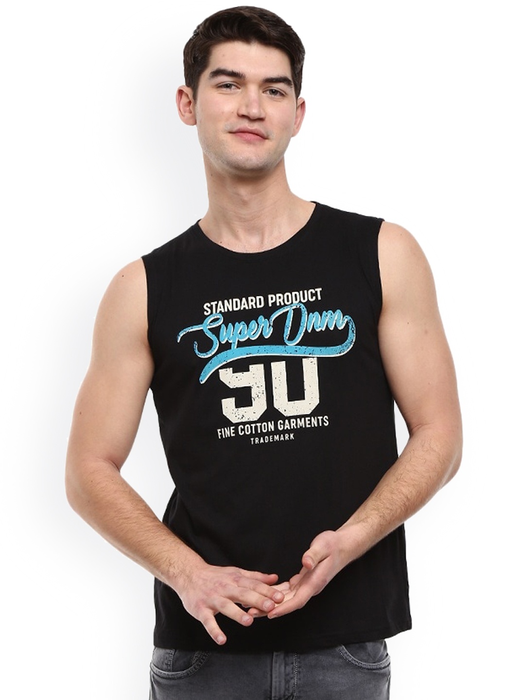 

V-Mart Typography Printed Cotton Basic Innerwear Vests, Black