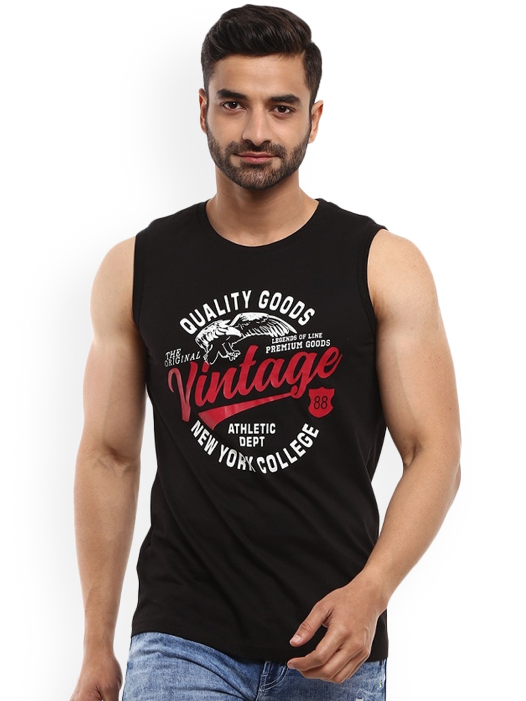 

V-Mart Typography Printed Cotton Basic Innerwear Vests 506075-400, Black