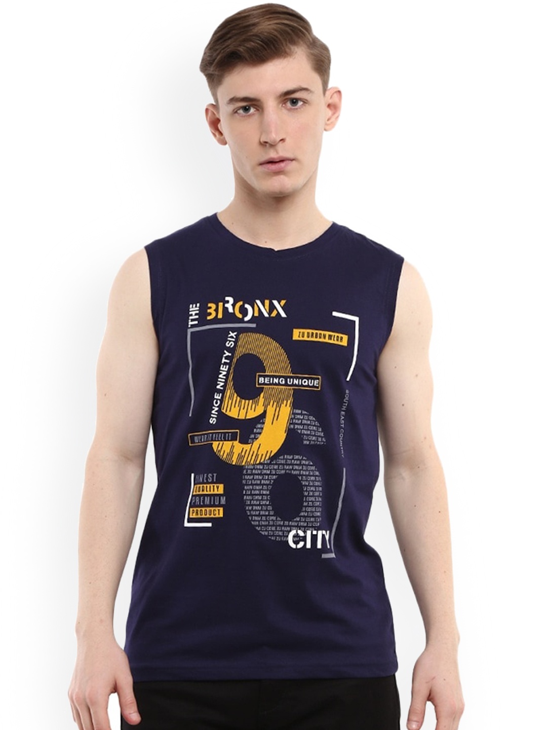 

V-Mart Typography Printed Cotton Basic Innerwear Vests 482278-11398, Navy blue