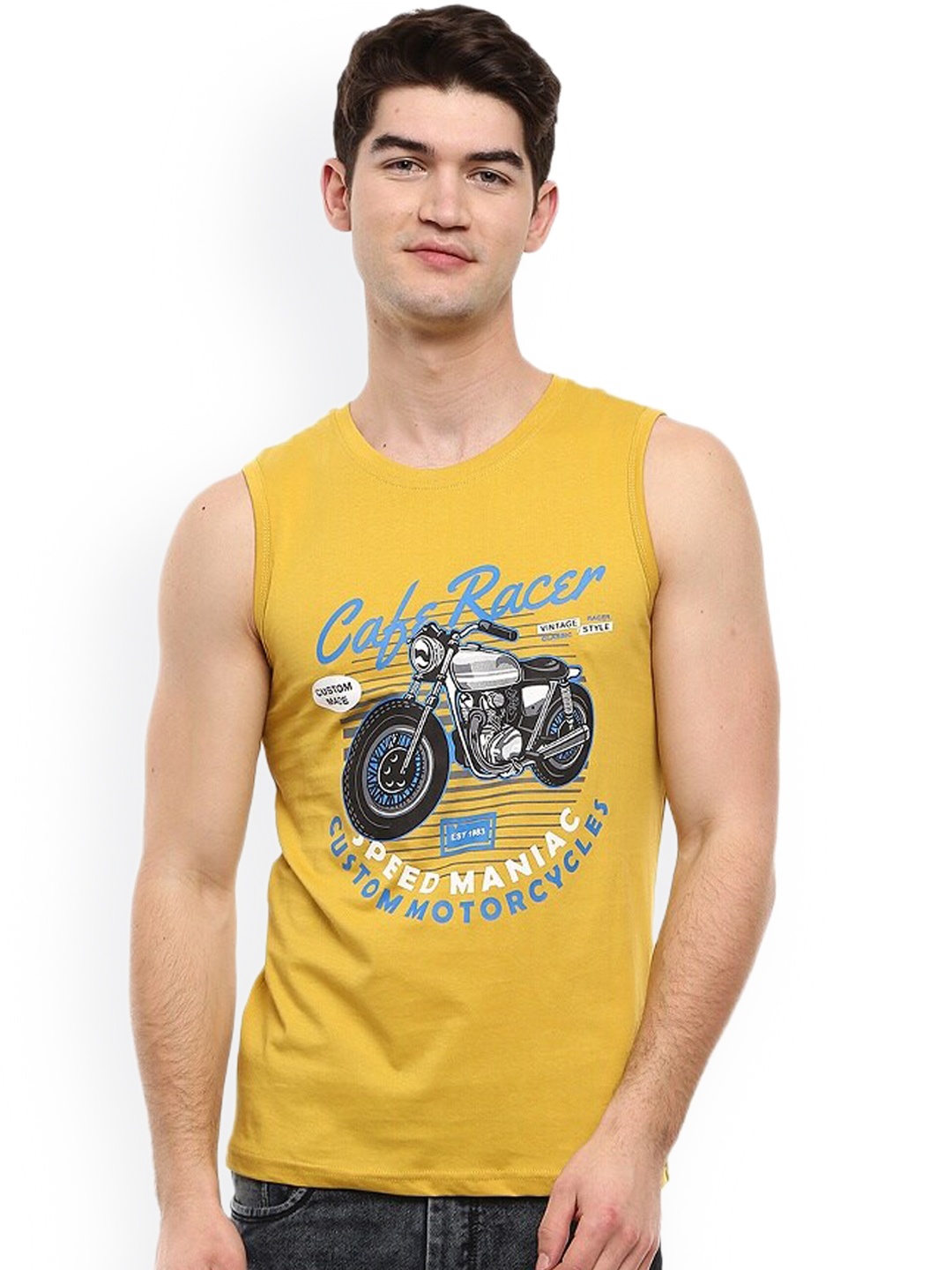 

V-Mart Typography Printed Cotton Basic Innerwear Vests, Mustard