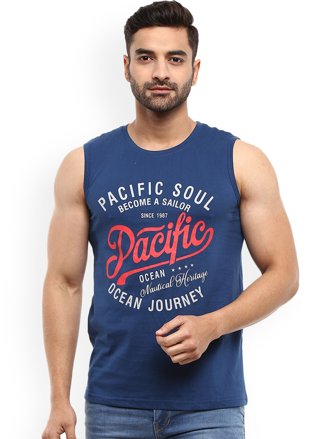 

V-Mart Typography Printed Cotton Basic Innerwear Vests, Blue
