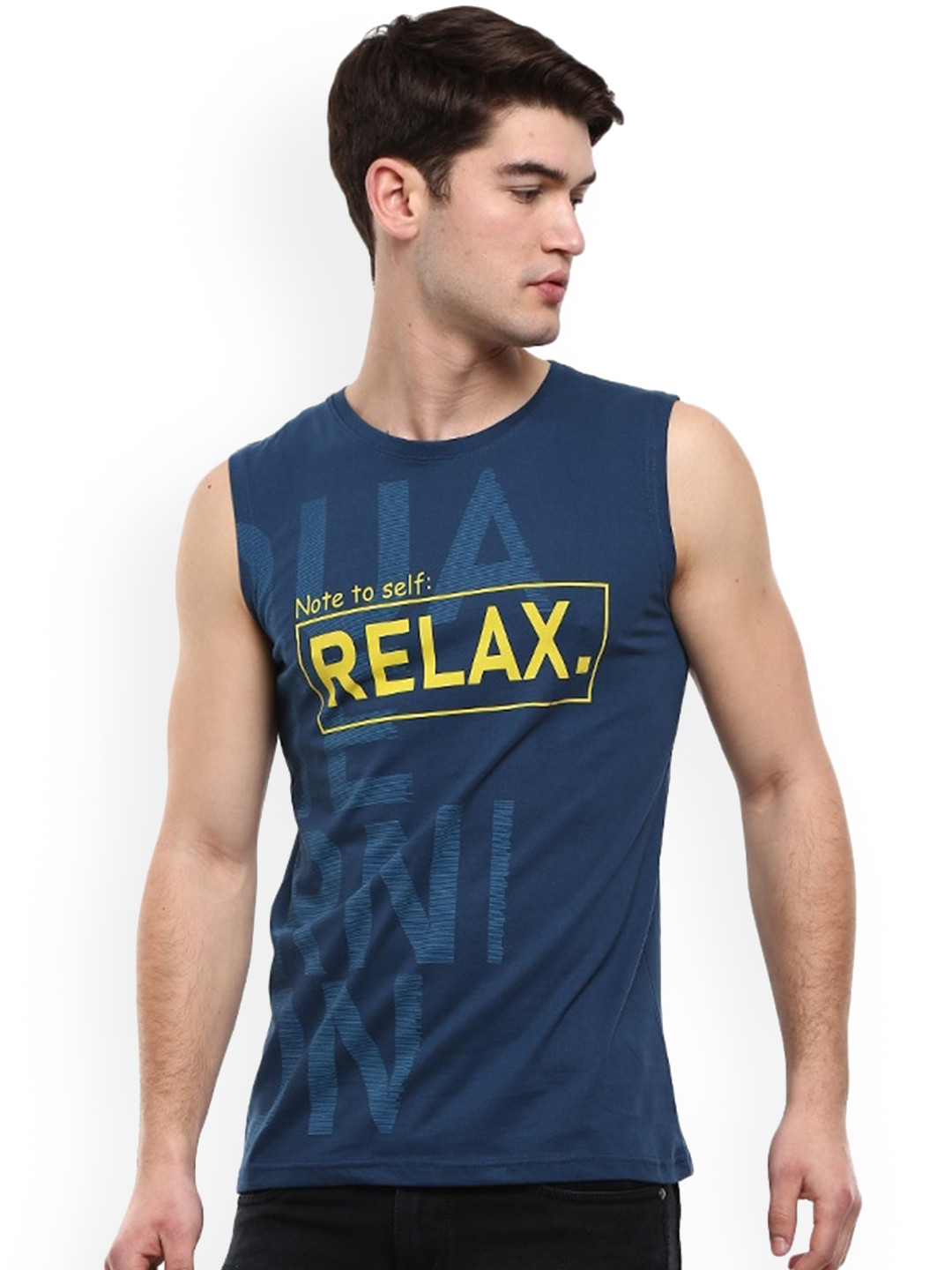 

V-Mart Typography Printed Cotton Basic Innerwear Vests, Navy blue