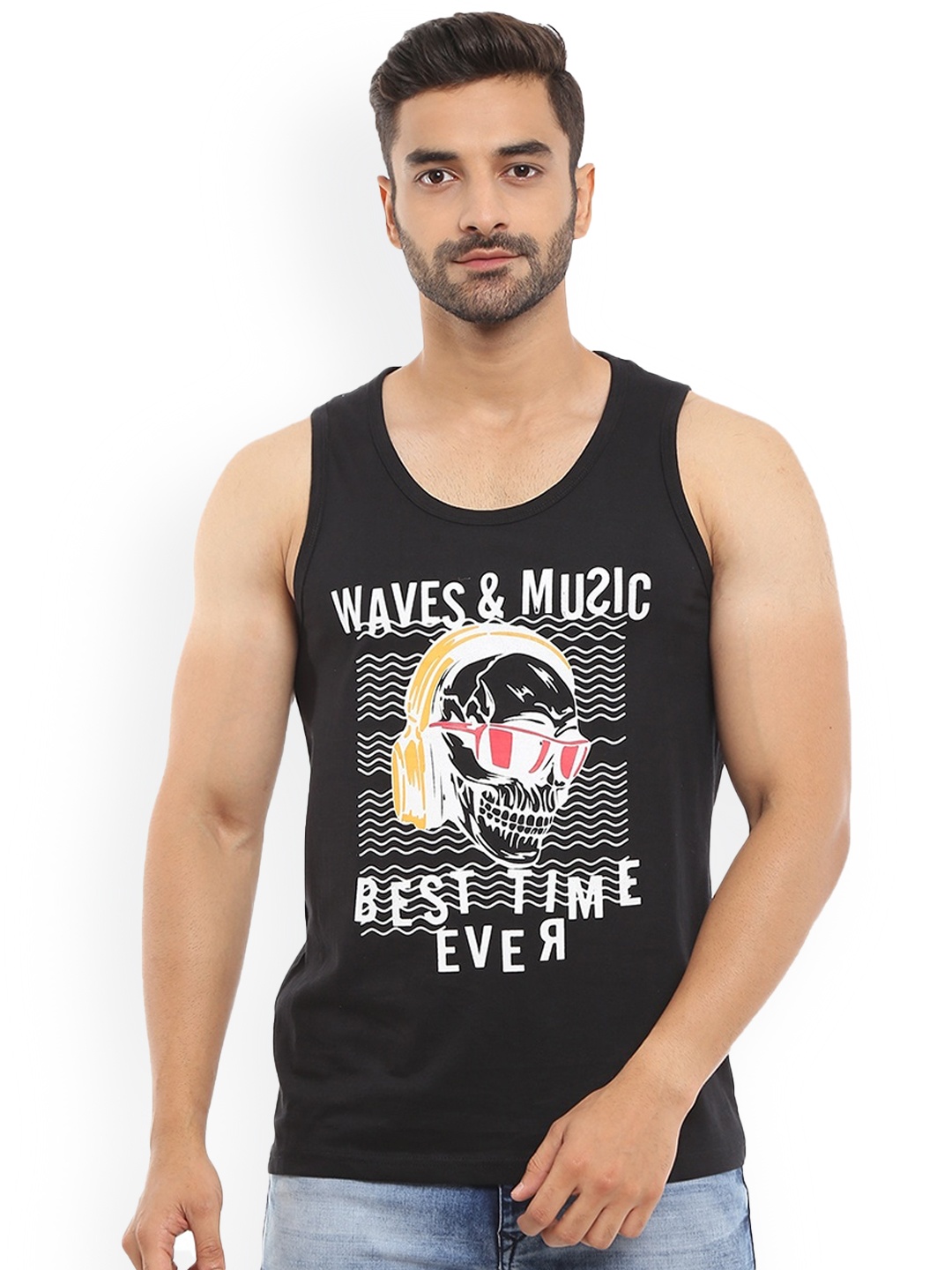 

V-Mart Typography Printed Cotton Basic Innerwear Vests 445579-11451, Black
