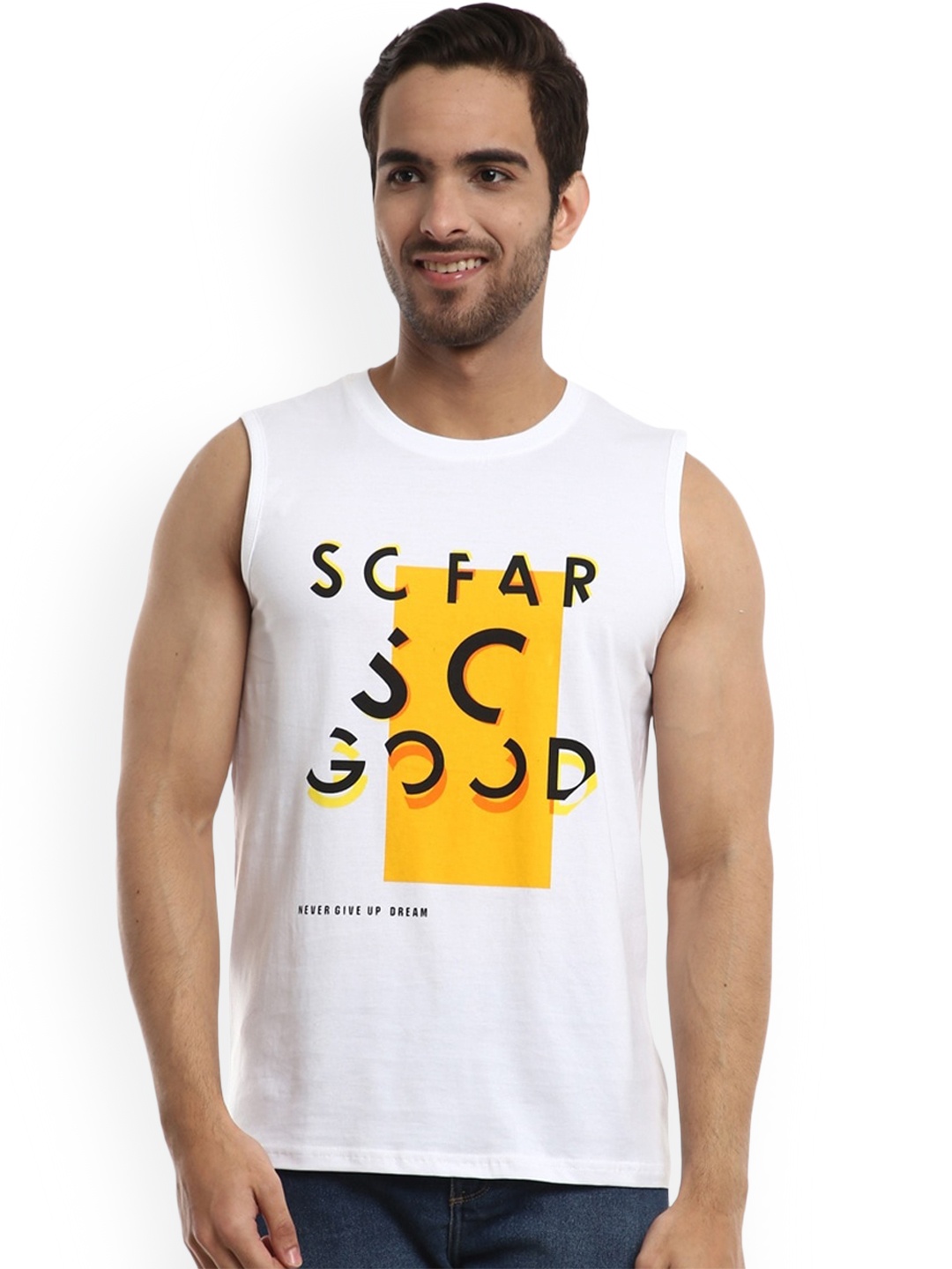 

V-Mart Typography Printed Cotton Basic Innerwear Vests, White