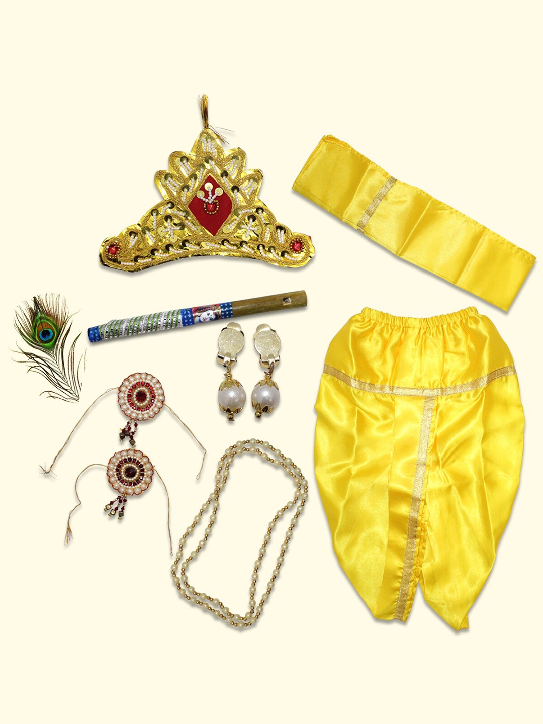 

Born Babies Unisex Krishna Costume Ethnic Wear Cotton Clothing Set, Yellow