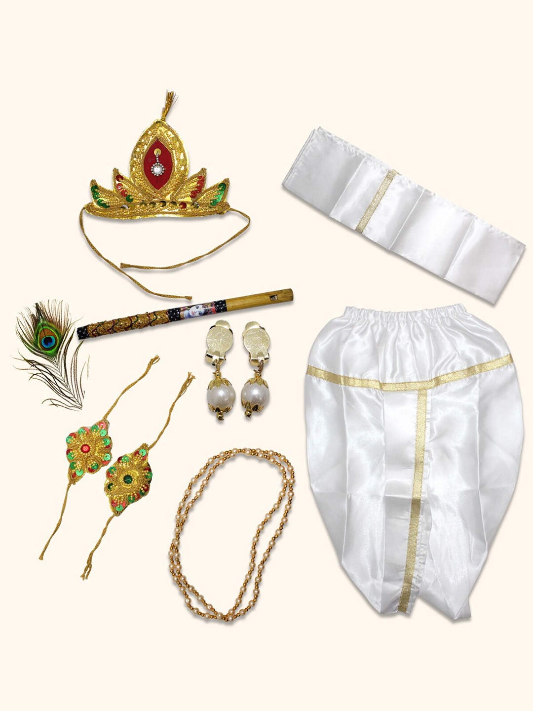 

Born Babies Unisex Krishna Costume Ethnic Wear Cotton Clothing Set, White