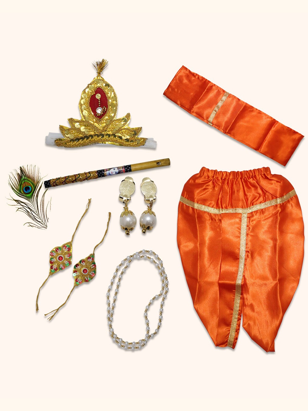 

Born Babies Unisex Krishna Costume Ethnic Wear Cotton Clothing Set, Orange