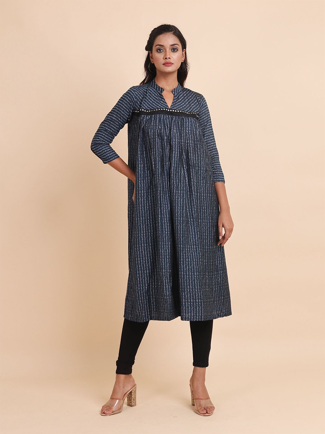 

Disli Striped Cotton A-Line Kurta, Blue