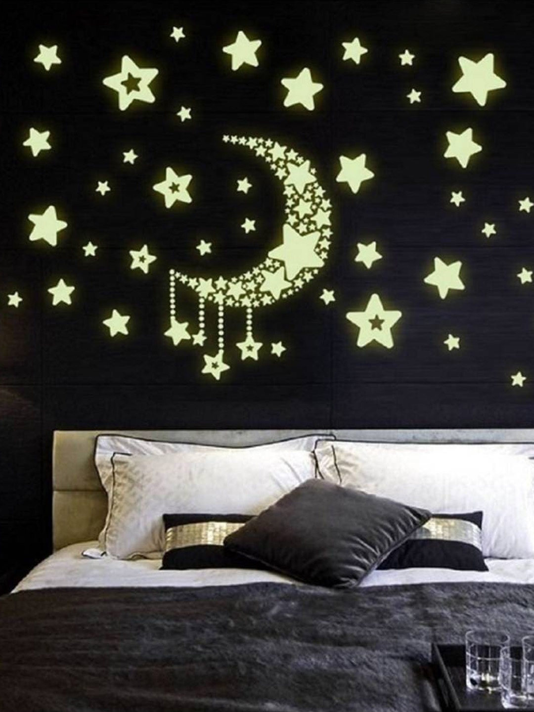 

Jaamso Royals Black Radium Moon & Falling Stars Printed PVC Wall Sticker