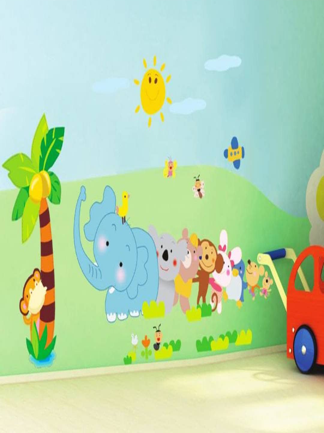 

Jaamso Royals Green & Yellow Cartoon Printed PVC Removable Wall Sticker