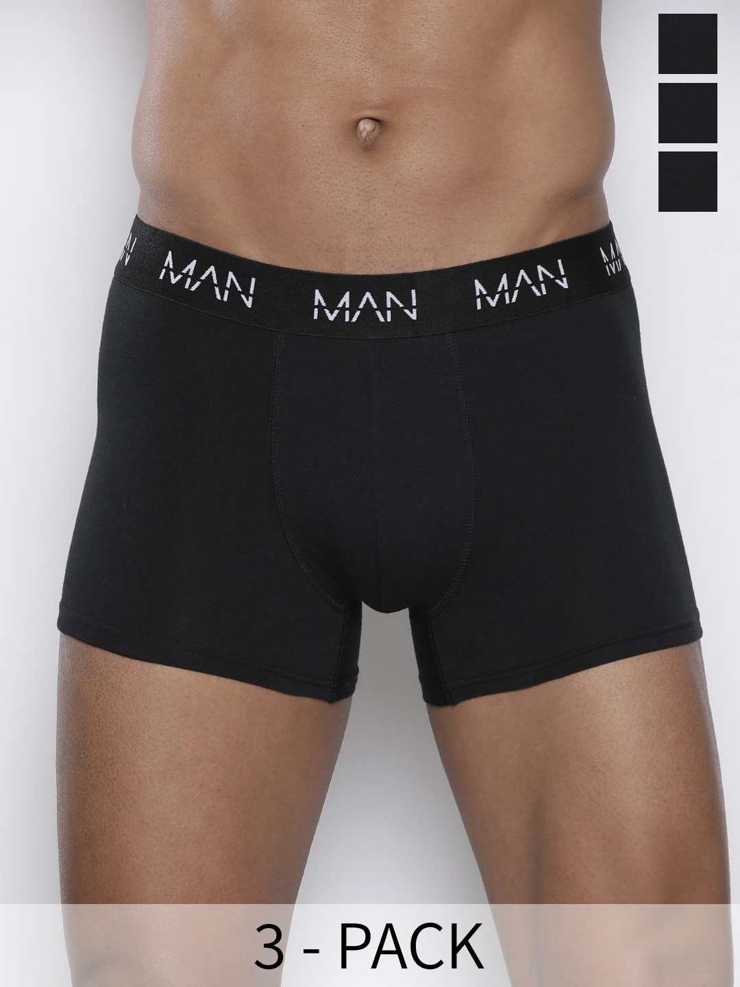 

boohooMAN Men Pack Of 3 Active Trunks, Black