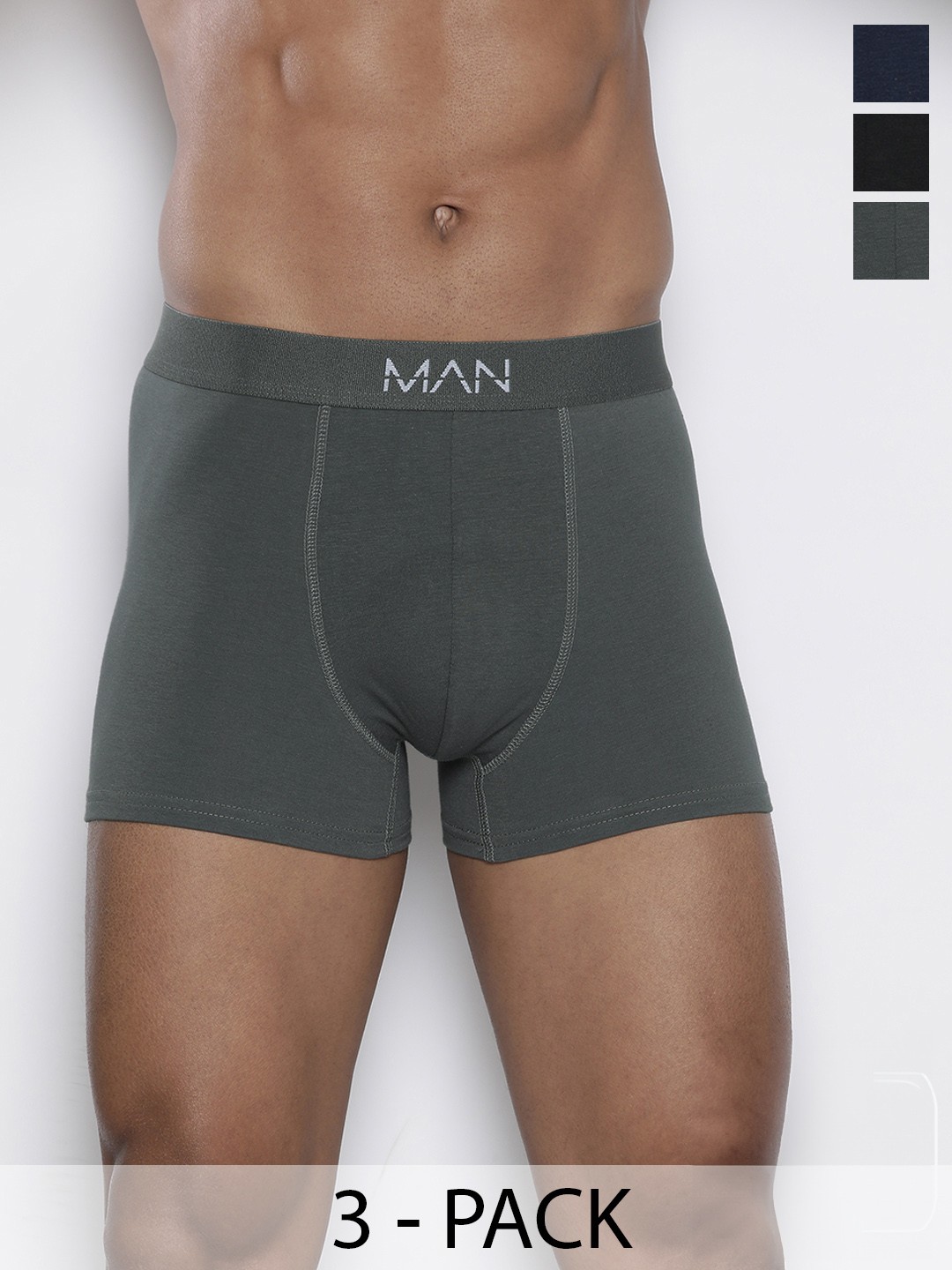 

boohooMAN Pack Of 3 Solid Trunks, Black