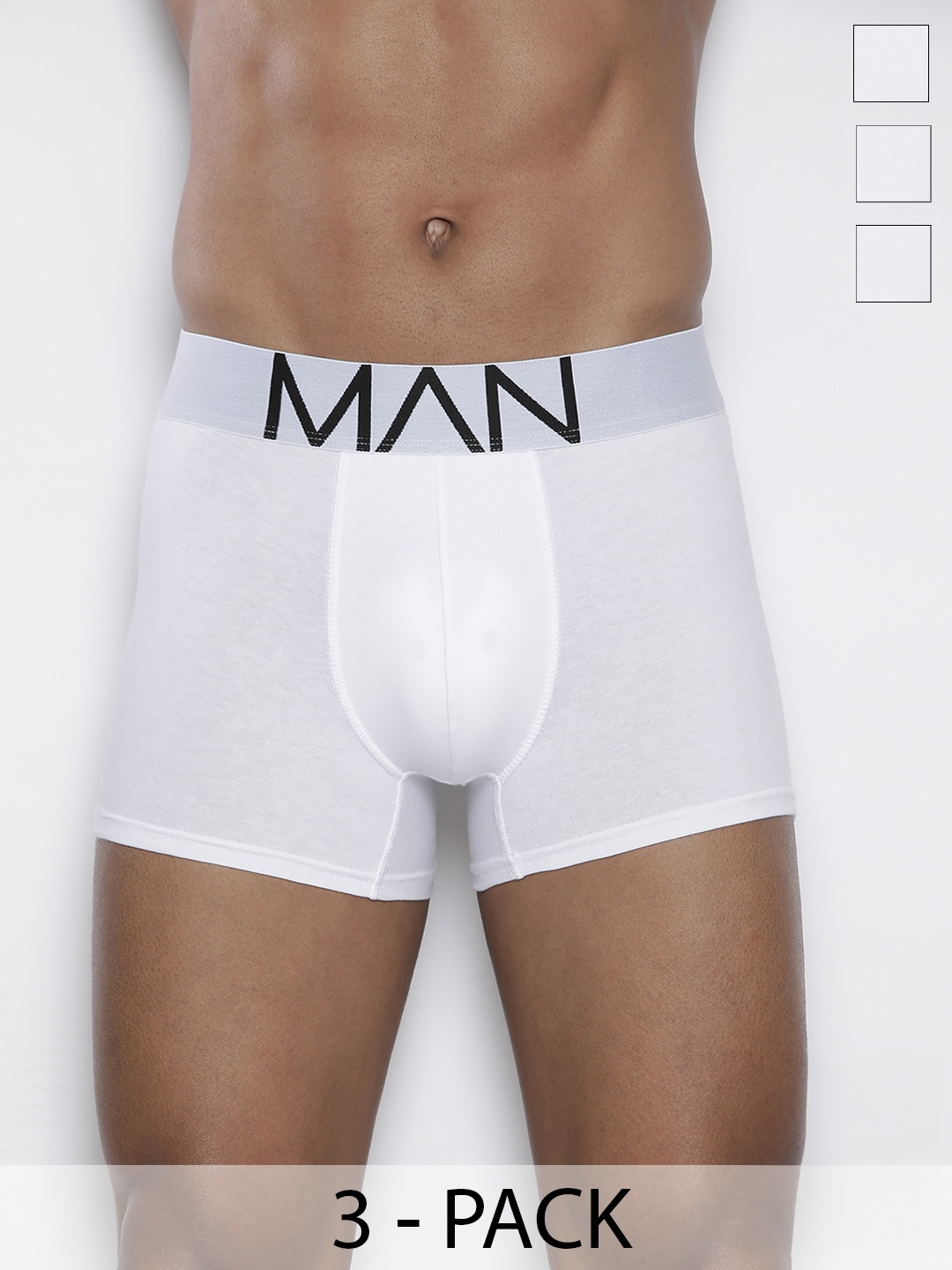 

boohooMAN Pack Of 3 Solid Trunks, White