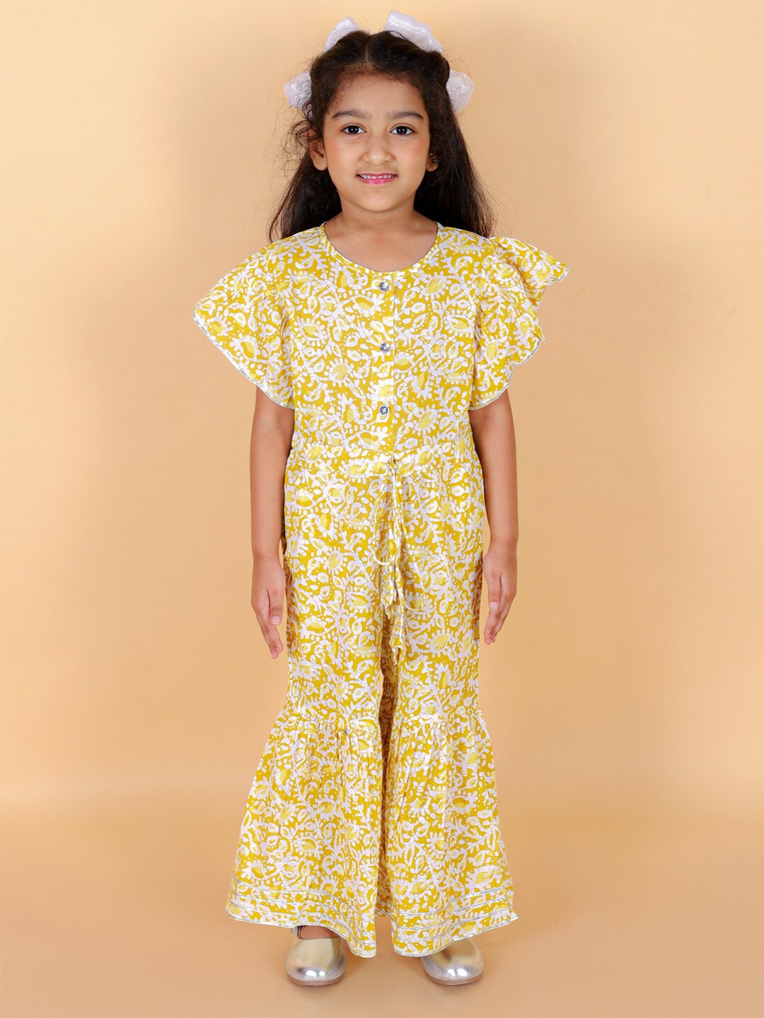 

Stuffie Land Girls Ethnic Motifs Printed Cotton Basic Jumpsuit, Yellow