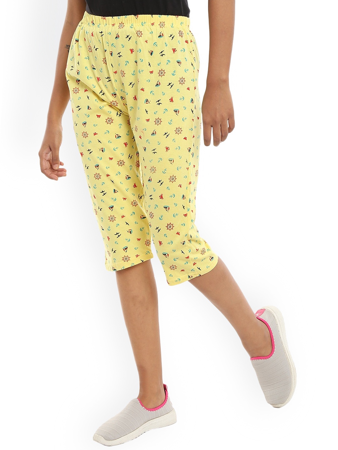 

V-Mart Women Conversational Printed Cotton Shorts, Yellow