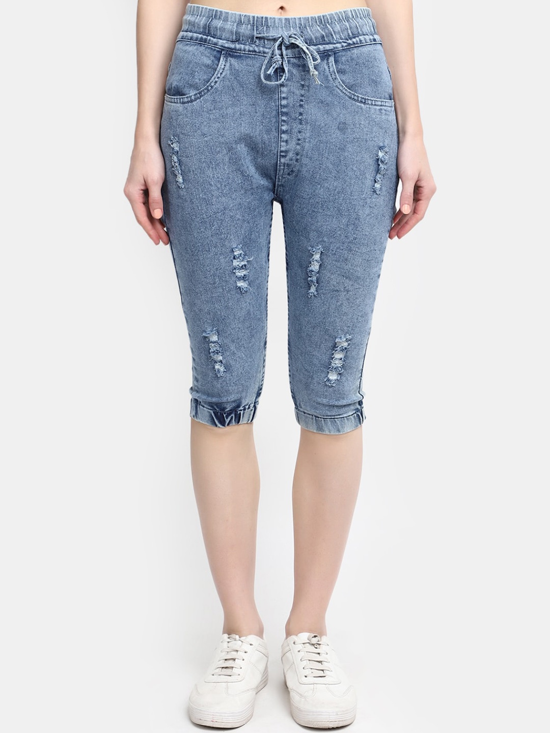 

V-Mart Women Mid-Rise Cotton Capris, Blue