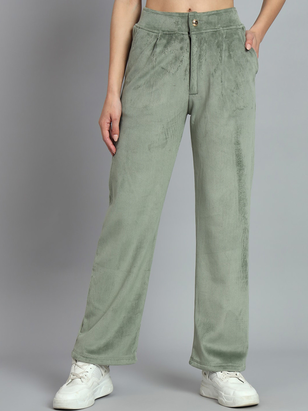 

ANTI CULTURE Women Smart Regular Fit Mid-Rise Regular Trousers, Sea green