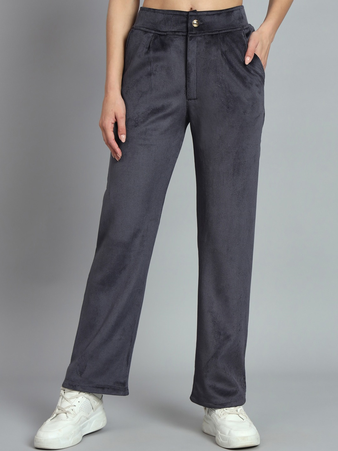 

ANTI CULTURE Women Smart Regular Fit Mid-Rise Regular Trousers, Charcoal