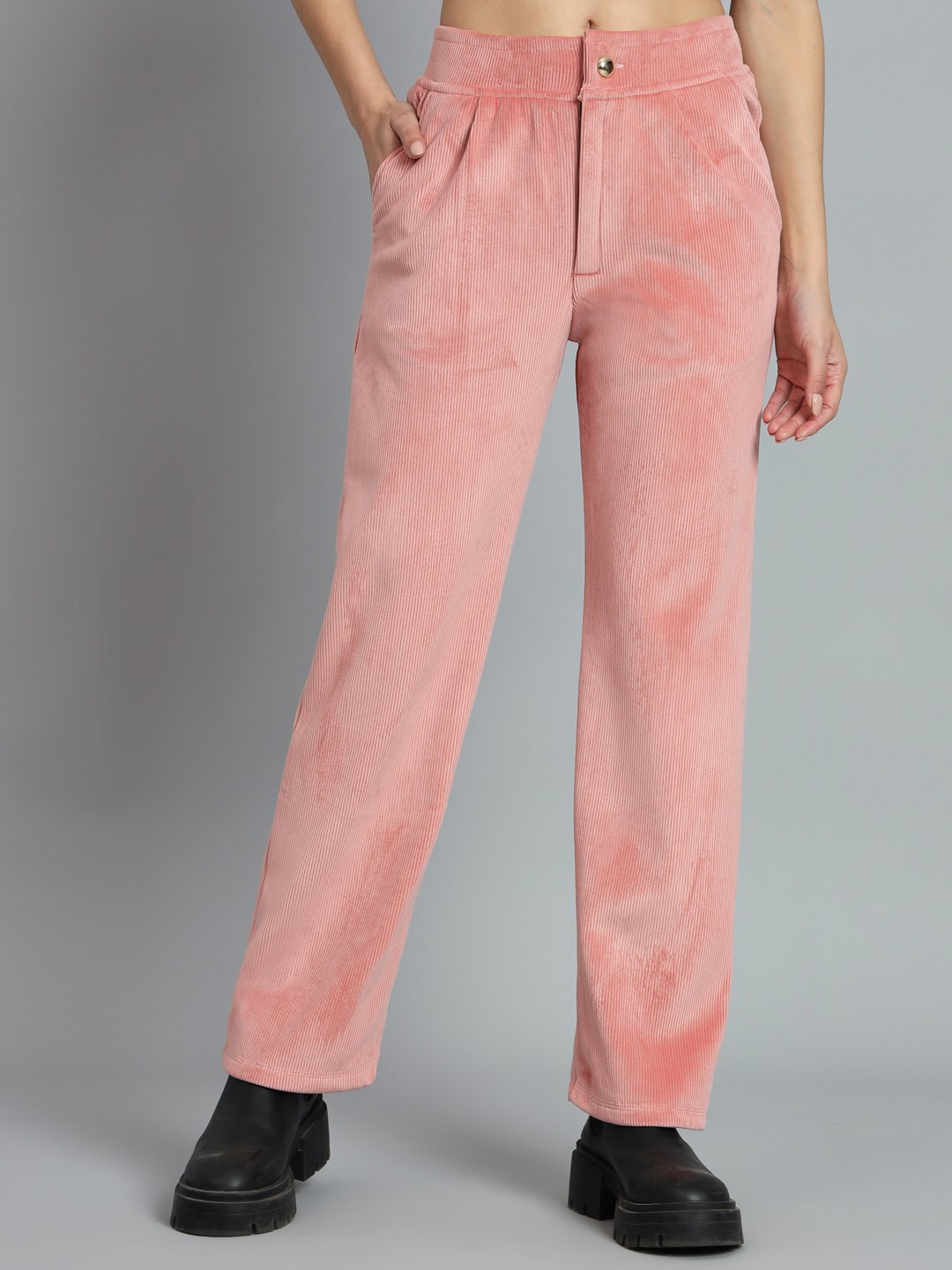 

ANTI CULTURE Women Smart Regular Fit Mid-Rise Regular Trousers, Pink