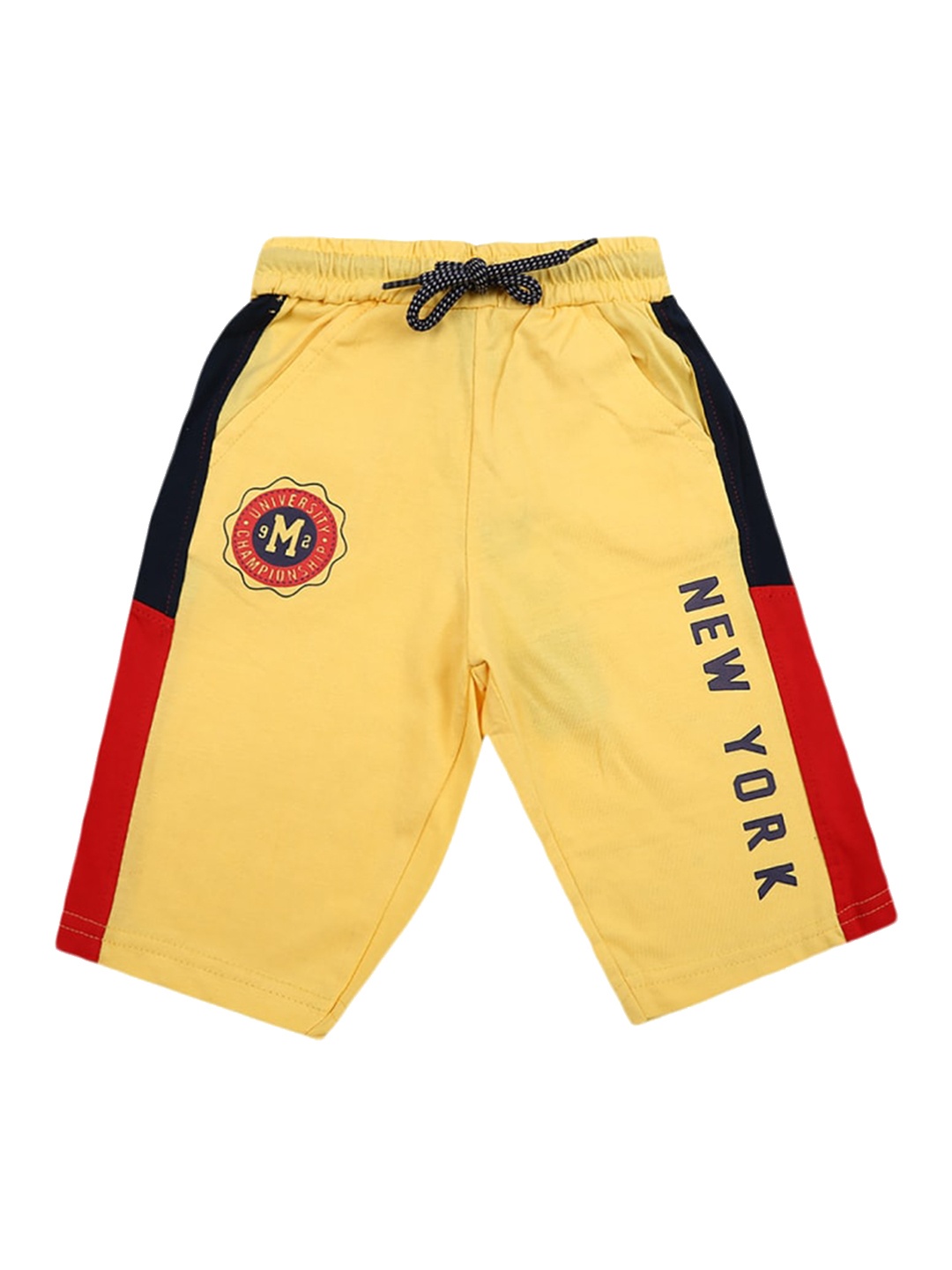 

V-Mart Boys Typography Printed Mid-Rise Cotton Shorts, Yellow