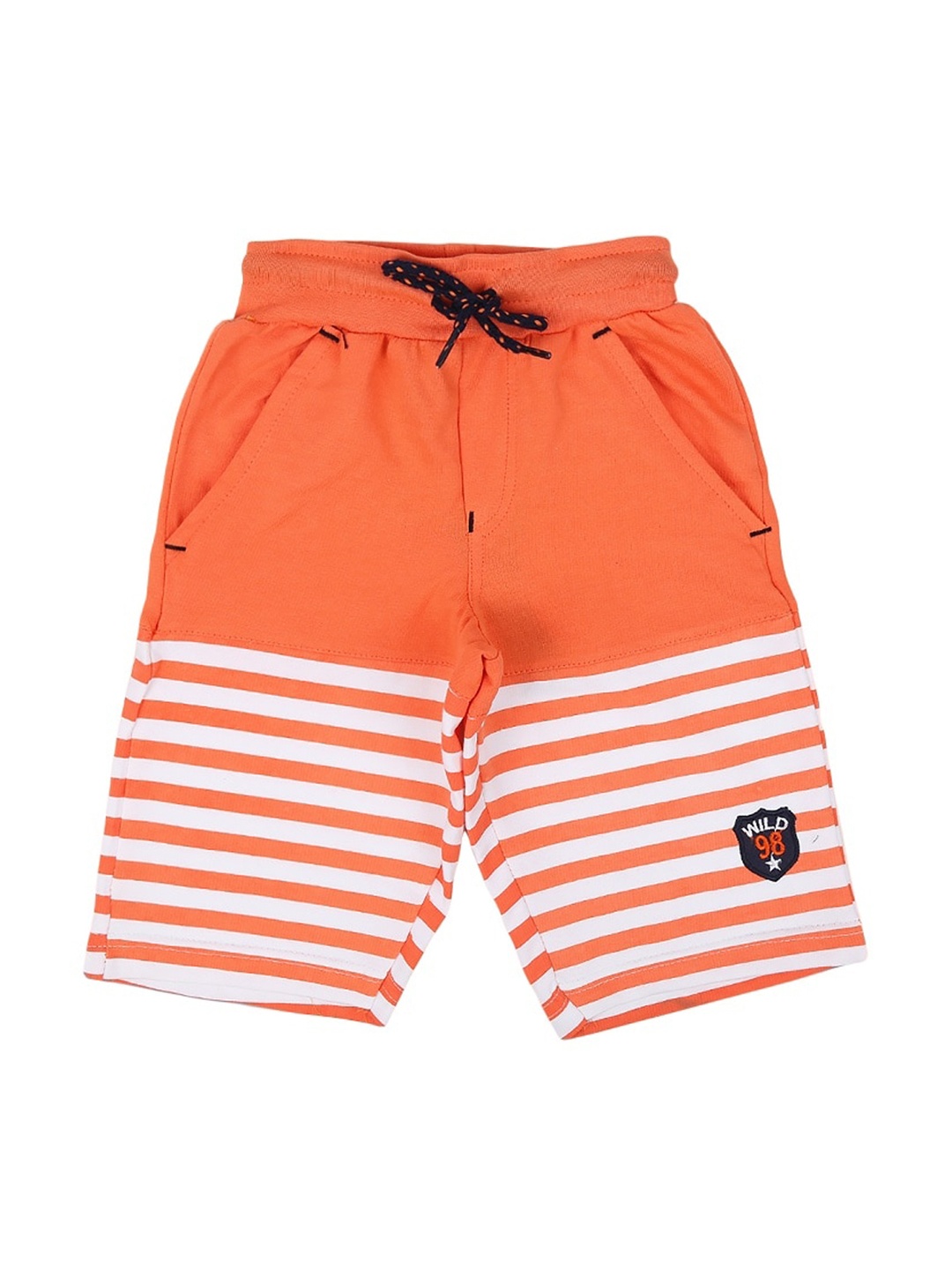 

V-Mart Boys Striped Cotton Shorts, Orange