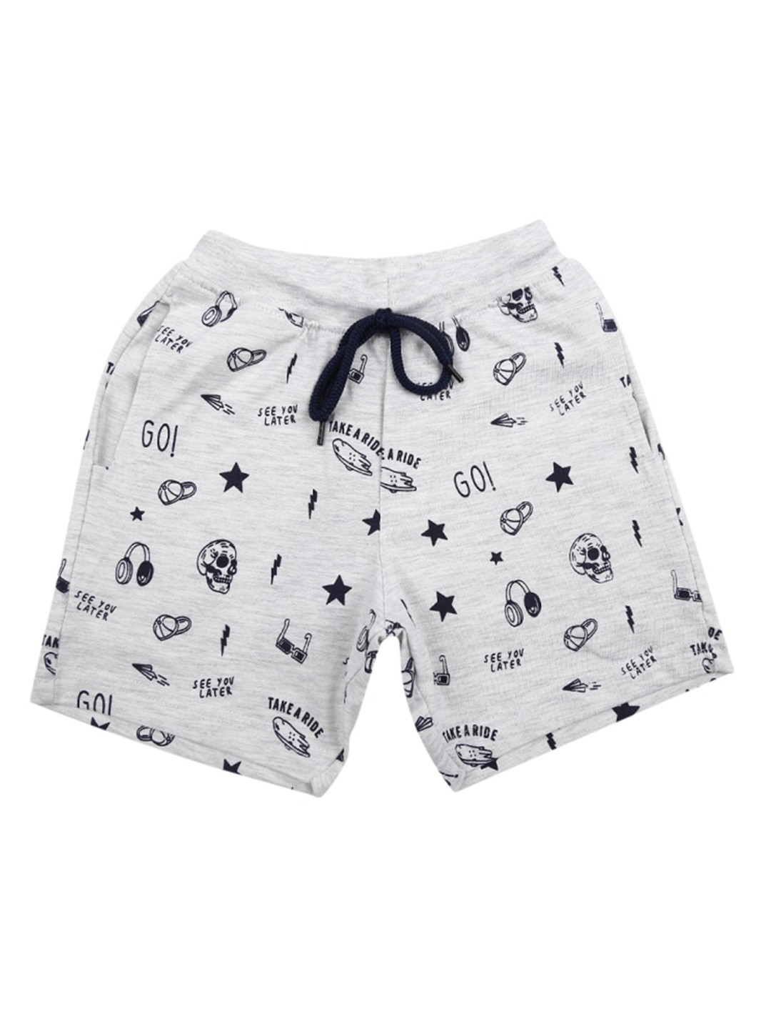 

V-Mart Boys Conversational Printed Cotton Shorts, Grey