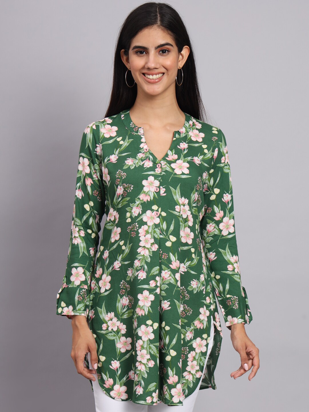 

Tissu Floral Printed Straight Kurti, Green