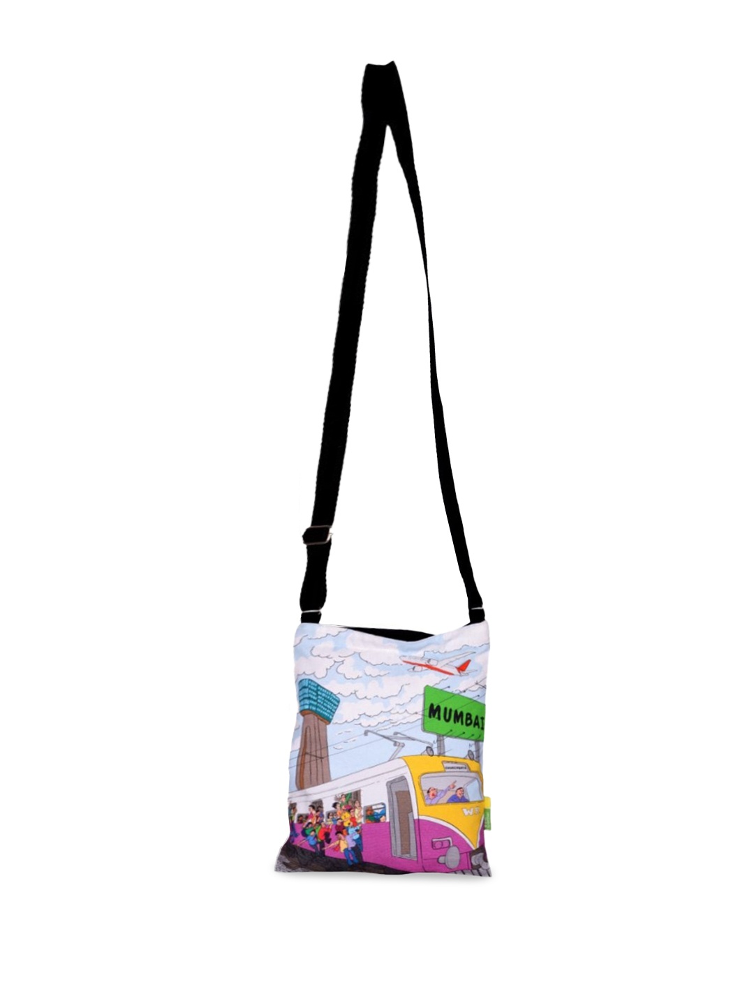 

Eco Corner Aamchi Mumbai Train Printed Bucket Sling Bag, White