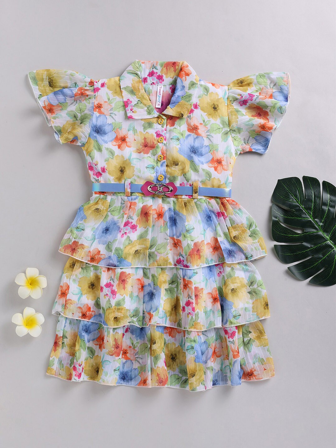 

Toonyport Infant Girls Floral Printed Flutter Sleeve Chiffon Fit & Flare Dress, White