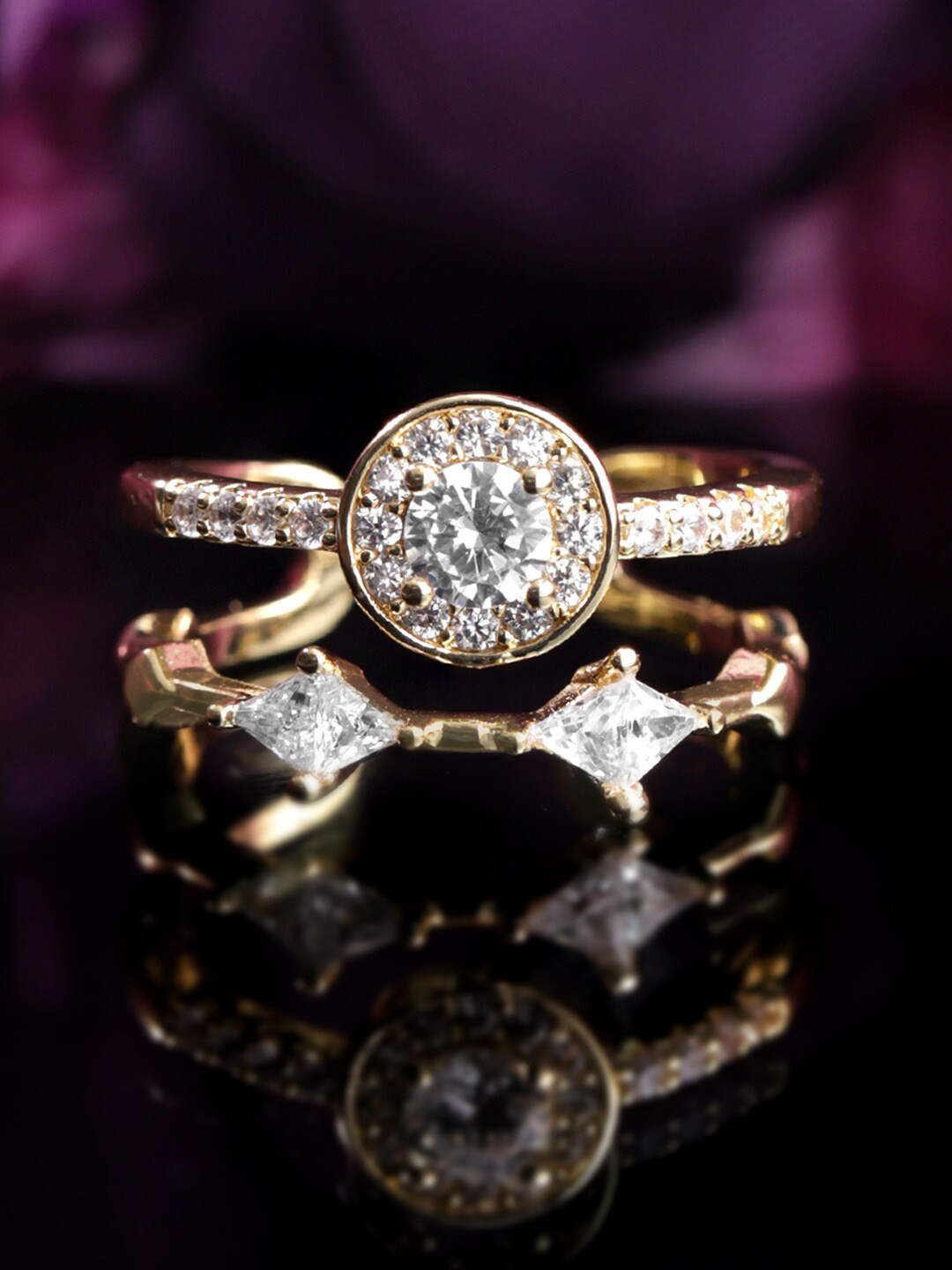 

Rubans Voguish Gold-Plated Cubic Zirconia-Studded Adjustable Finger Ring
