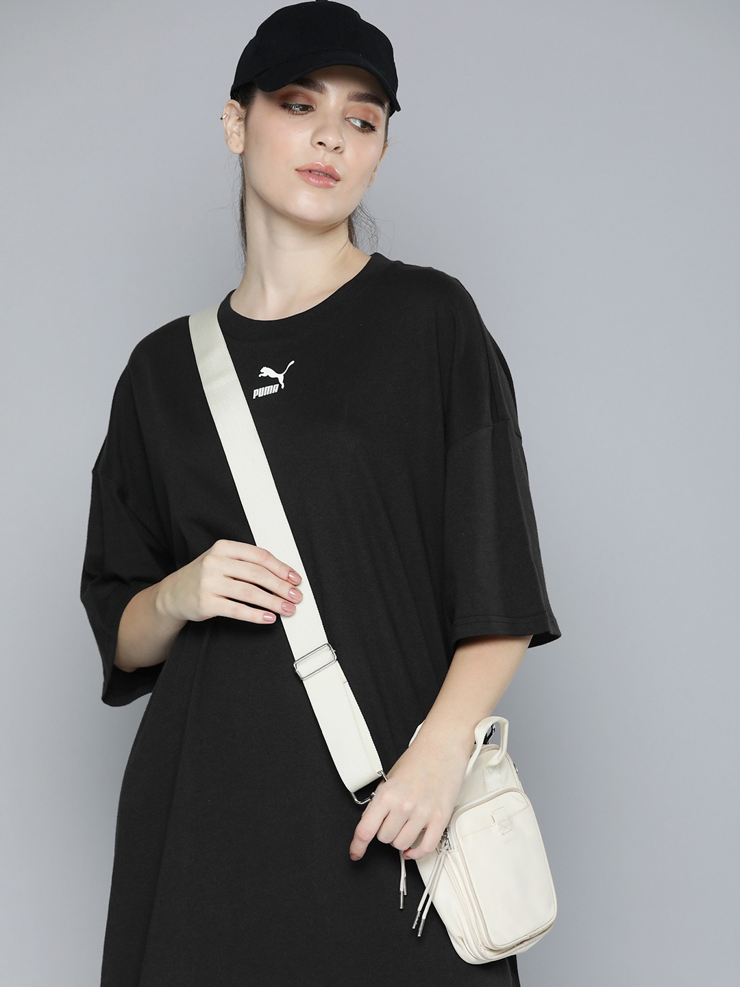 

Puma Pure Cotton Solid Relaxed Fit T-shirt Dress, Black