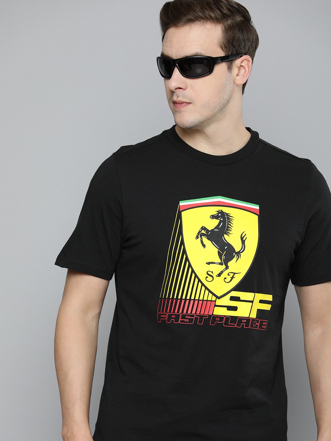 

PUMA Motorsport Pure Cotton Scuderia Ferrari Race Big Shield Printed T-shirt, Black