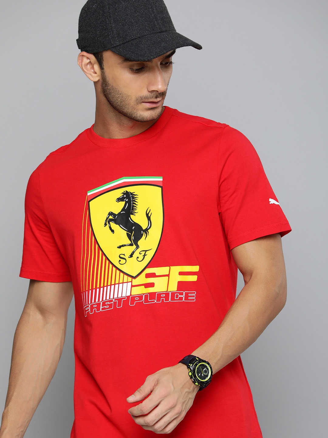

PUMA Motorsport Pure Cotton Scuderia Ferrari Race Big Shield Printed T-shirt, Red