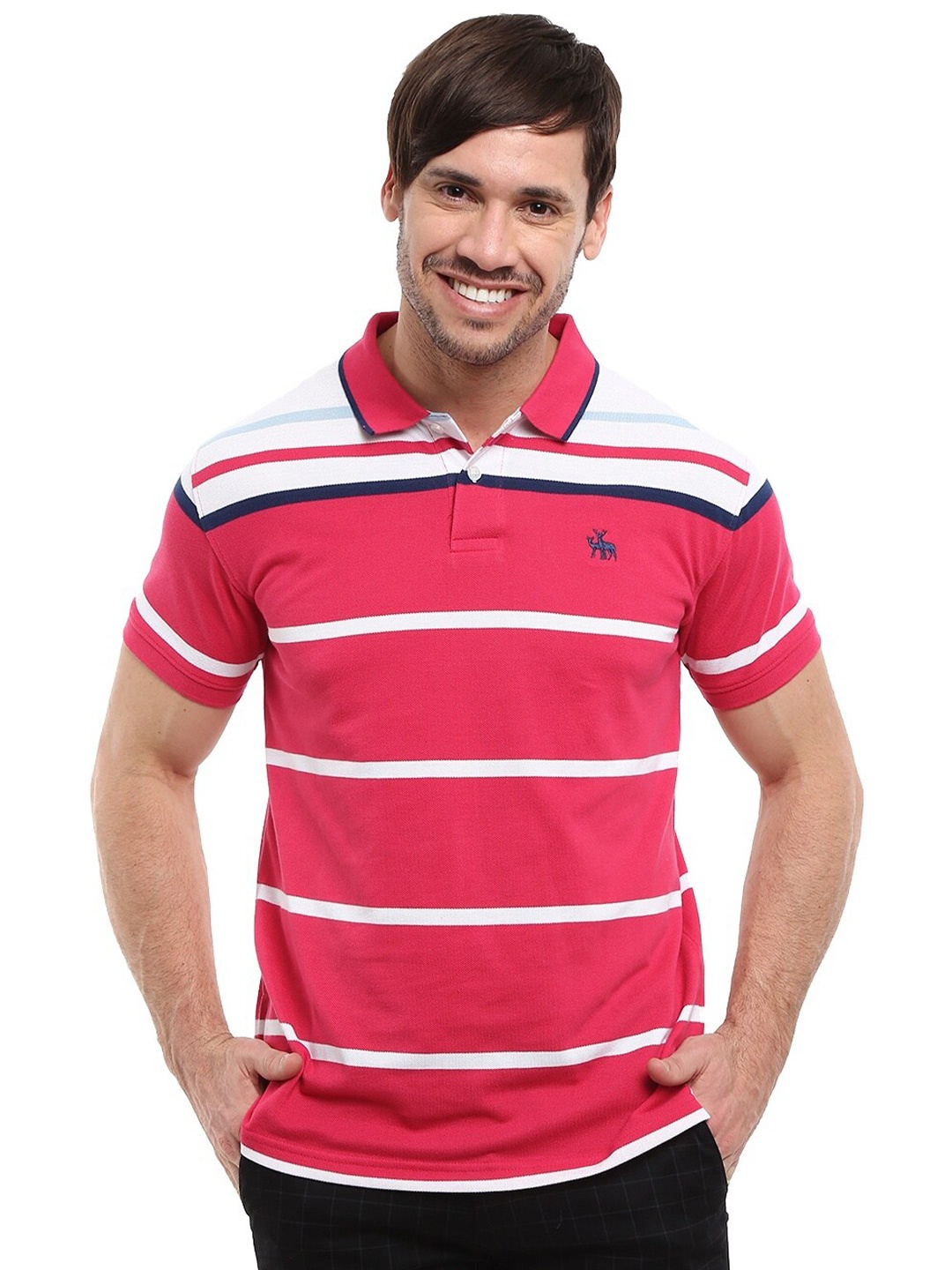 

V-Mart Striped Polo Collar Casual T-shirt, Pink