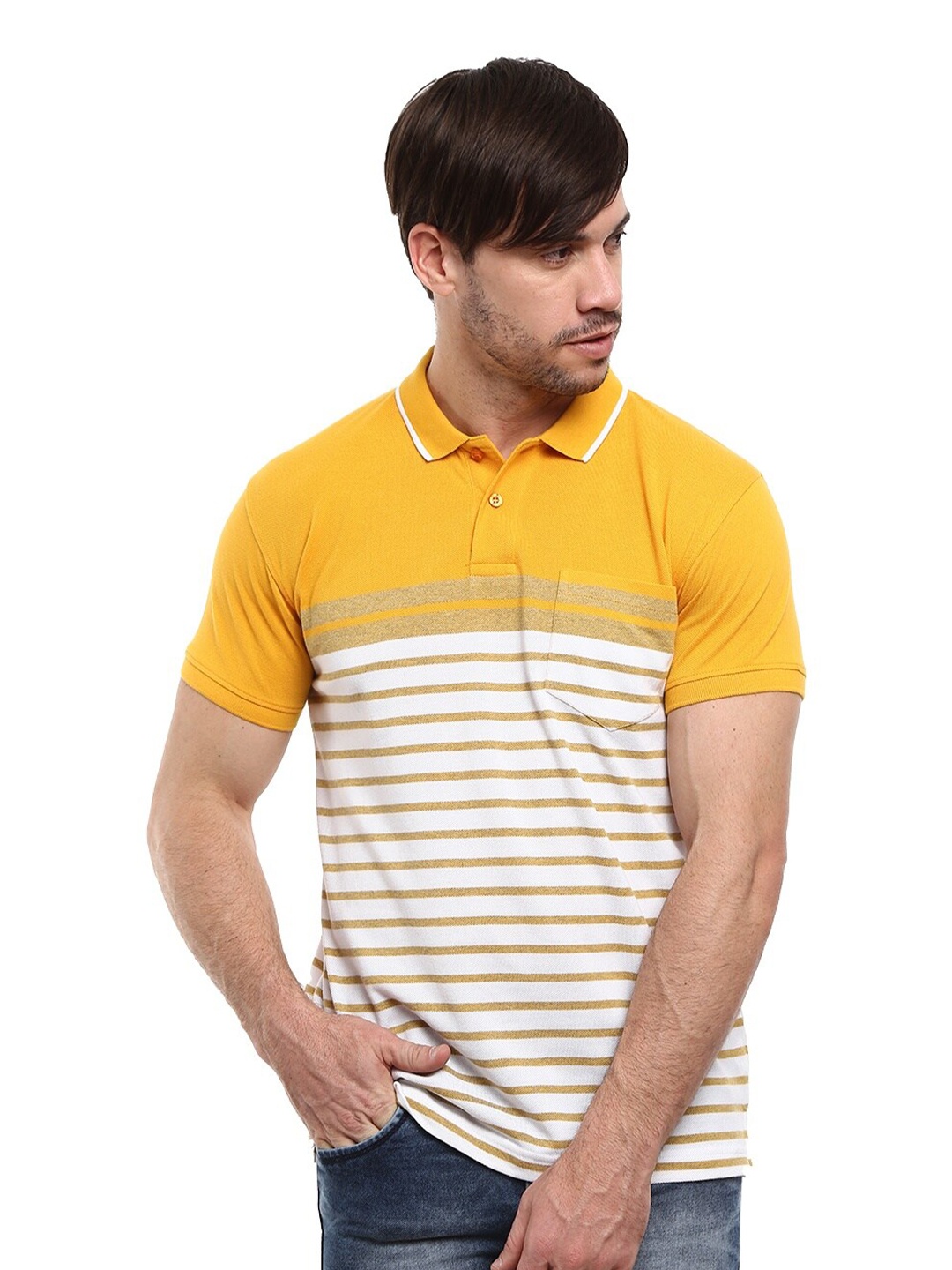 

V-Mart Striped Polo Collar Casual T-shirt, Gold