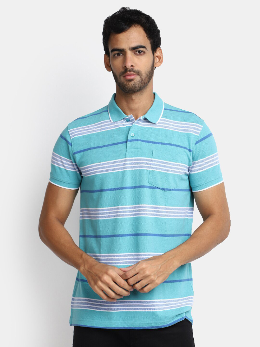 

V-Mart Striped Polo Collar T-shirt, Green