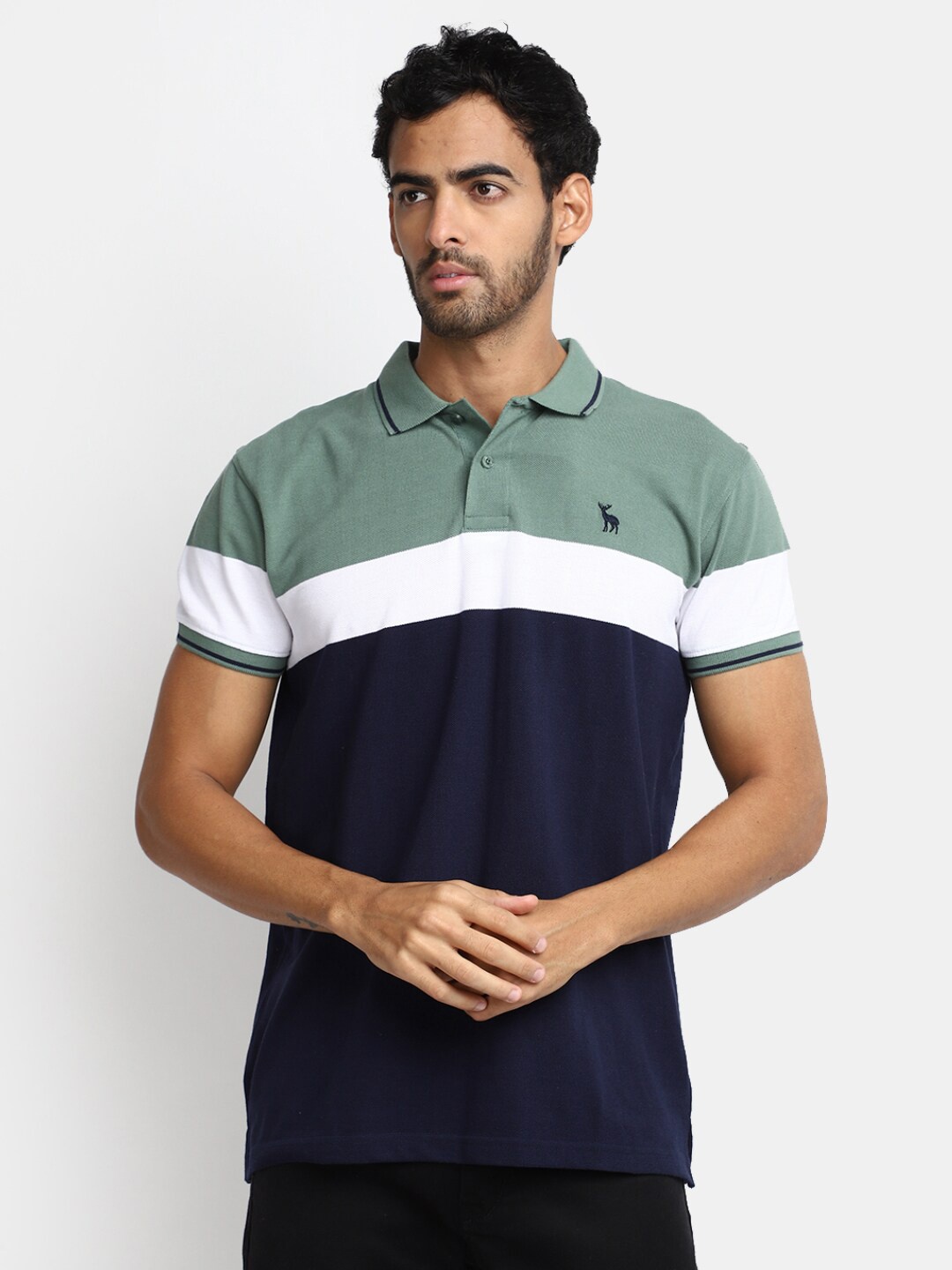 

V-Mart Striped Polo Collar T-shirt, Green