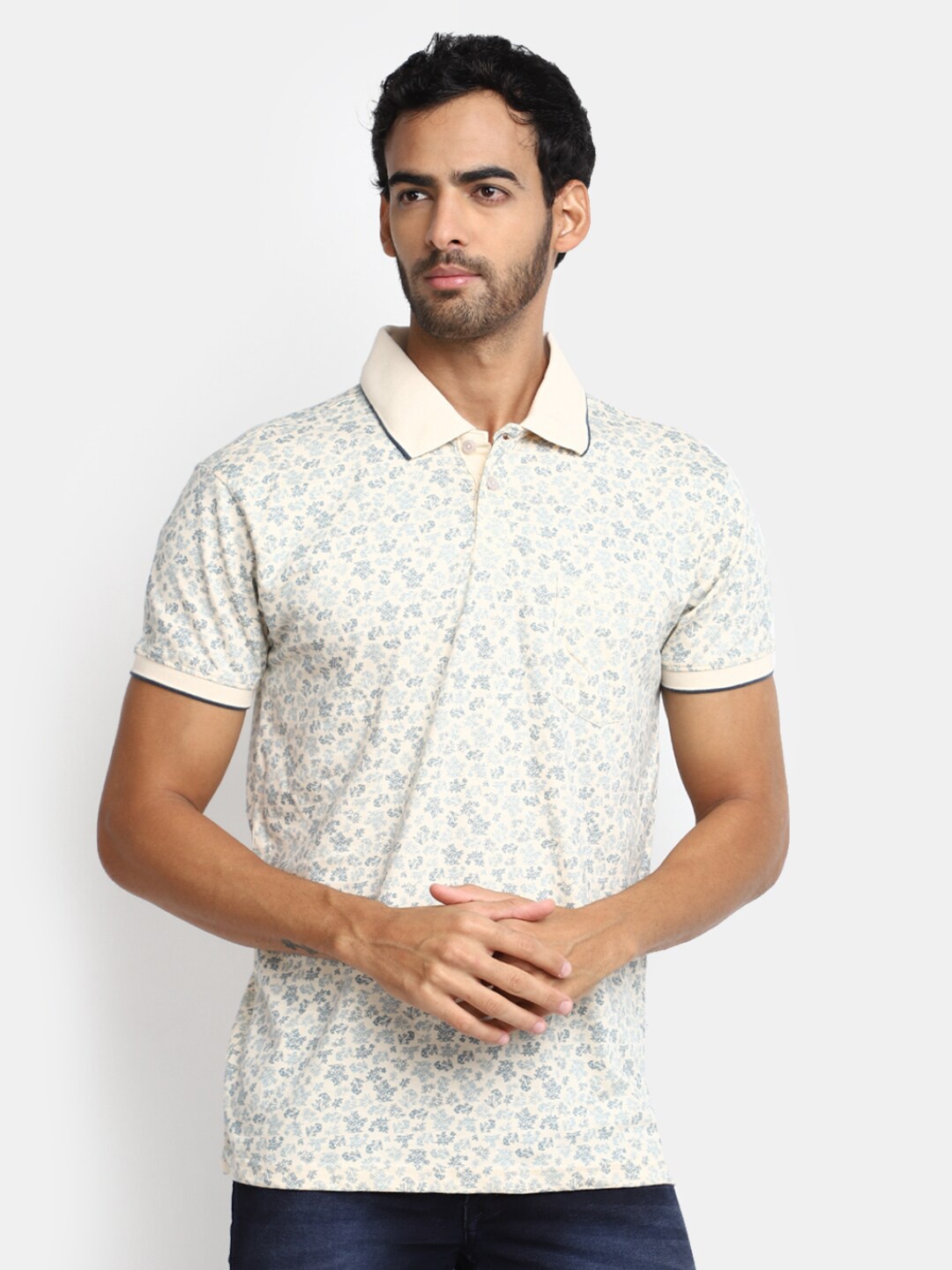 

V-Mart Printed Polo Collar T-shirt, Grey