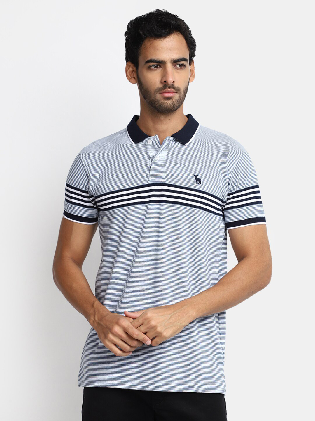 

V-Mart Striped Polo Collar Regular Fit Casual T-shirt, Blue